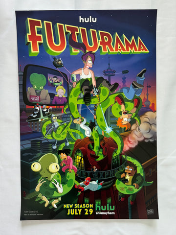 FUTURAMA - 12"x18" Original Promo TV Poster SDCC 2024 MINT Hulu Animayhem