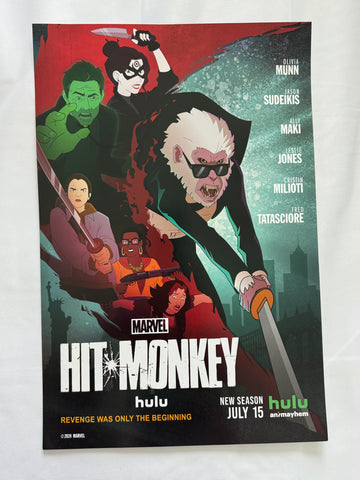 HIT MONKEY 12"x18" Original Promo TV Poster SDCC 2024 MINT Marvel Hulu Animayhem