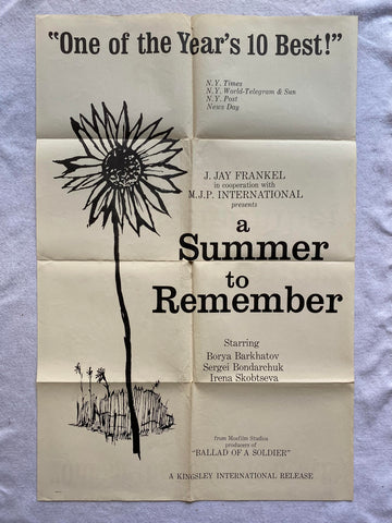 A SUMMER TO REMEMBER - 27"x41" Original Movie Poster One Sheet 1961 RARE Folded