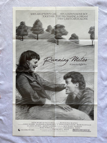 RUNNING MATES - 27"x41" Original Movie Poster One Sheet 1986 Folded RARE