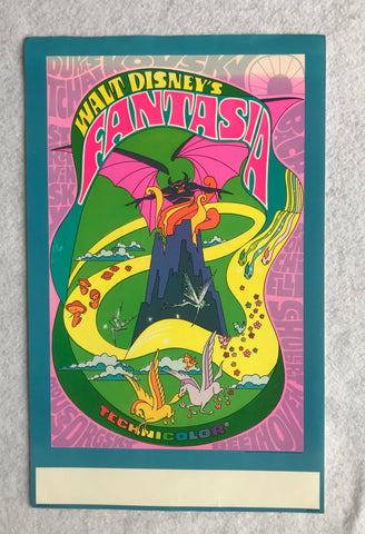 Walt Disney's FANTASIA - 9"x14.5" Original Movie Poster Window Card 1970RR FLAT