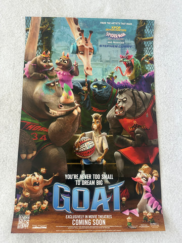 GOAT - D/S 11"x17" Original Promo Movie Poster MINT 2026 Steph Curry Games on Back