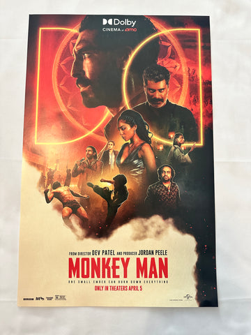 MONKEY MAN - 11"x17" Original Movie Poster MINT 20124 Dev Patel AMC Dolby