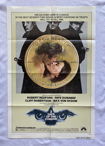 3 DAYS OF THE CONDOR 27"x41" Original Movie Poster One Sheet 1975 THREE Redford
