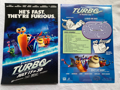 TURBO - 13.5"x20" D/S Original Promo Movie Poster MINT 2013 Ryan Reynolds